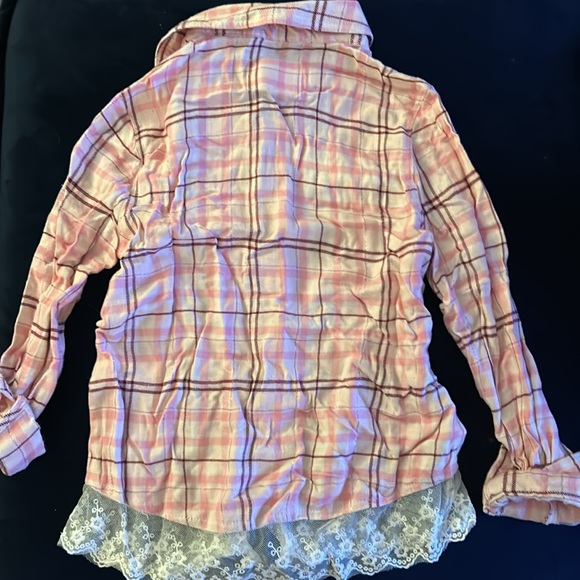 Justice plaid button down with white lace - Picture 2 of 3